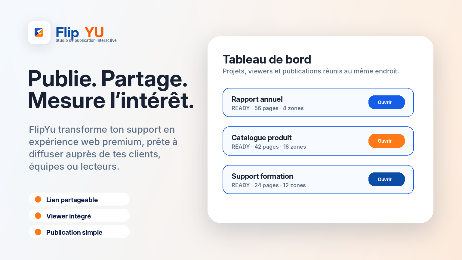 FlipYu publication web et tableau de bord
